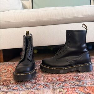 Dr. Martens Black Jadon Platform Boots with Yellow Stitching
